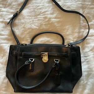 Michael Kors Black Hamilton Satchel Handbag with Locket